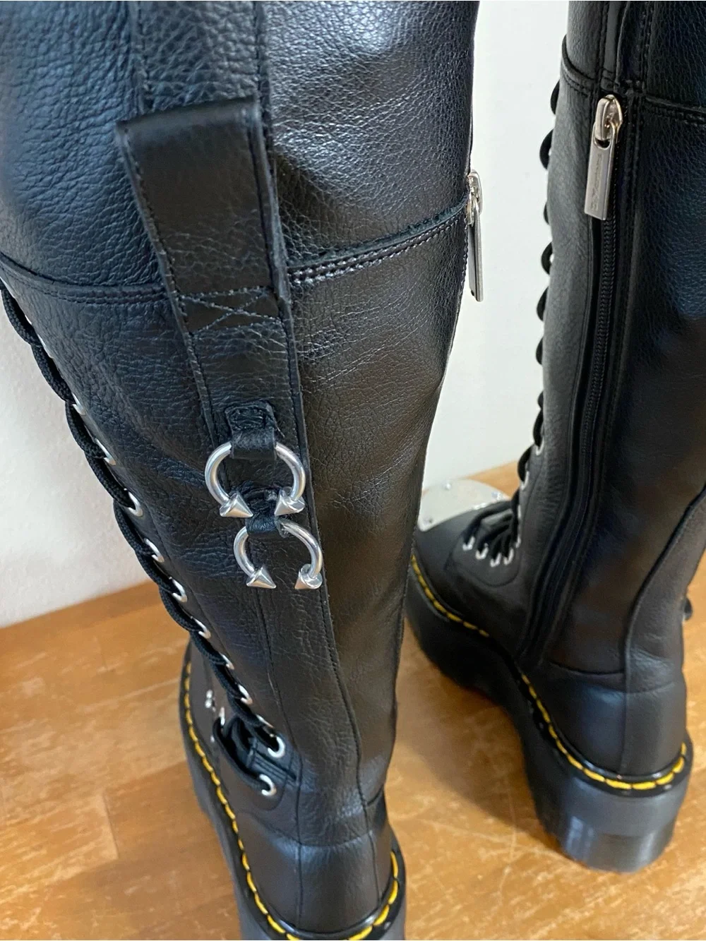 Dr Martens 28-Eye Extreme Max Virginia Leather Black Thigh High Boots - Size 5